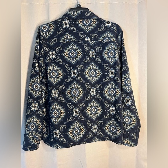 La Cabana All Night Long 90s Large Blue White Button Up Paisley Pattern - Picture 4 of 8